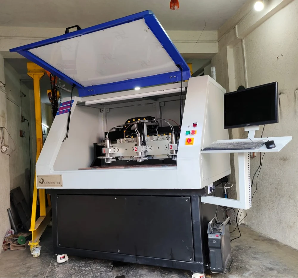 Three Spindle CNC PCB Drilling Machine - Industrial Machine Side Profile & Frame